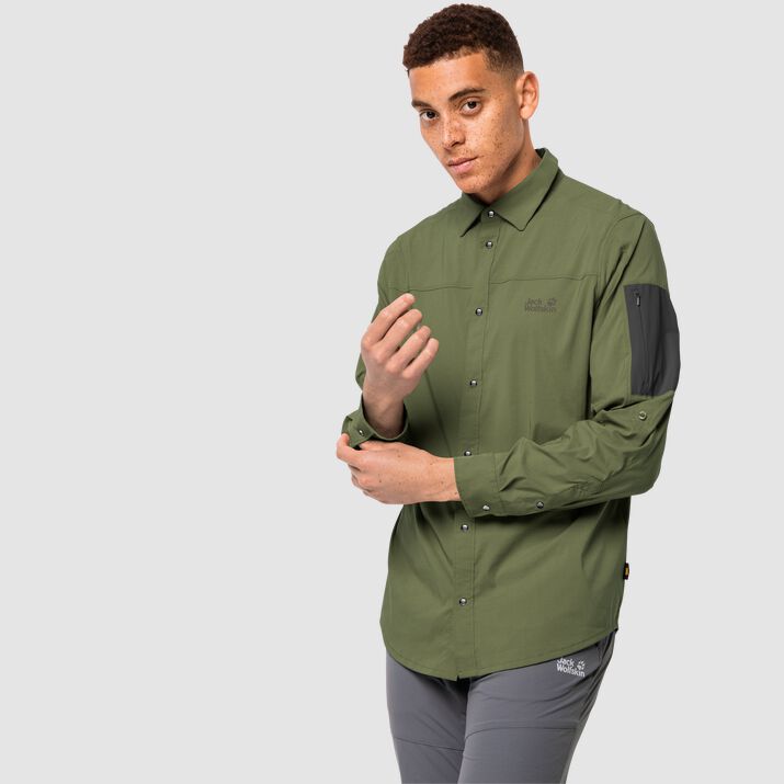 Camisa Manga Larga Jack Wolfskin Kenovo Hombre Verde Oliva Mexico-7914382